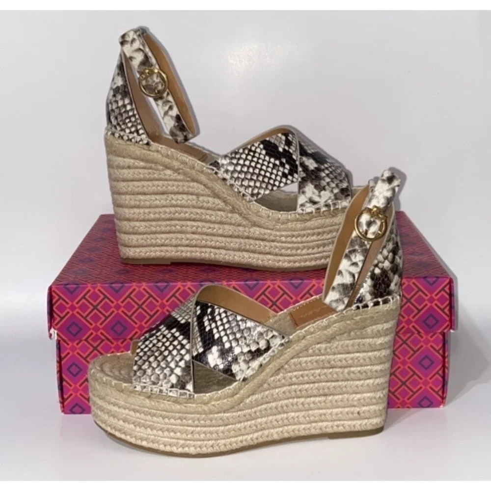 Tory Burch Wedge Espadrille 5.5 Sandals Selby Snake 105MM Platform $380